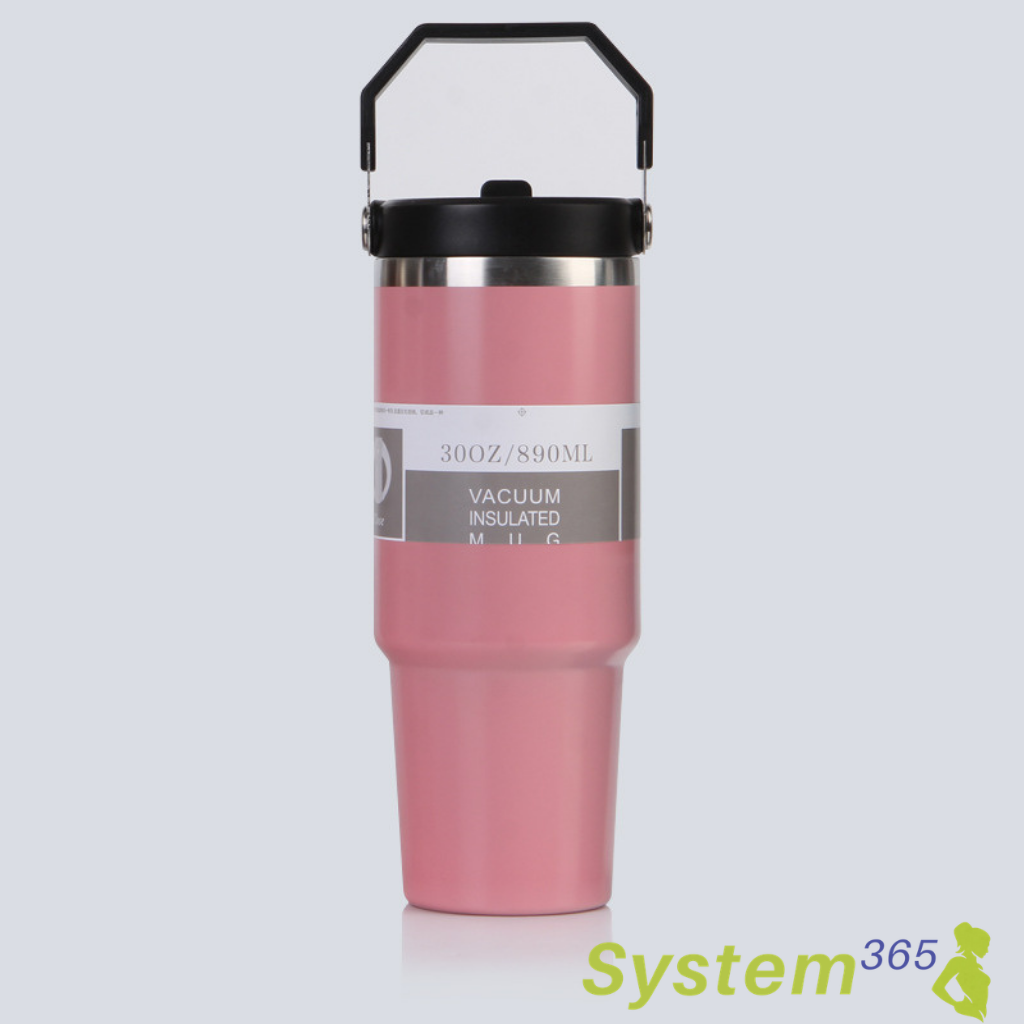 30 oz Vacuum Insulated Stainless Steel Travel Mug with Handle  — System365 Rule: Hydration starts here