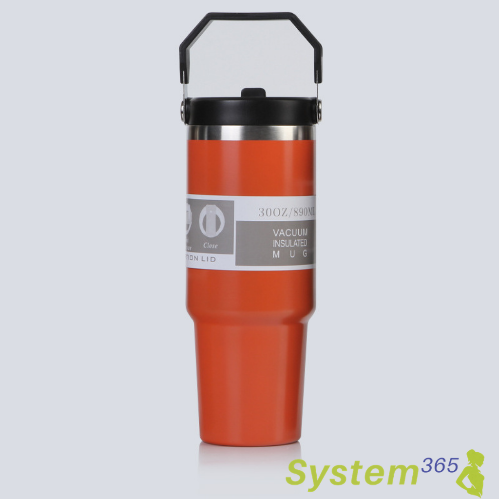 30 oz Vacuum Insulated Stainless Steel Travel Mug with Handle  — System365 Rule: Hydration starts here