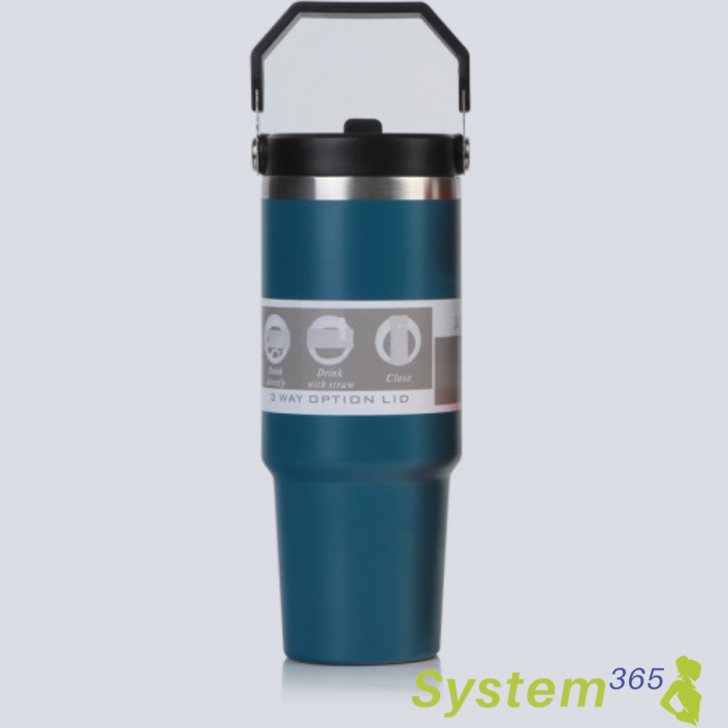 30 oz Vacuum Insulated Stainless Steel Travel Mug with Handle  — System365 Rule: Hydration starts here