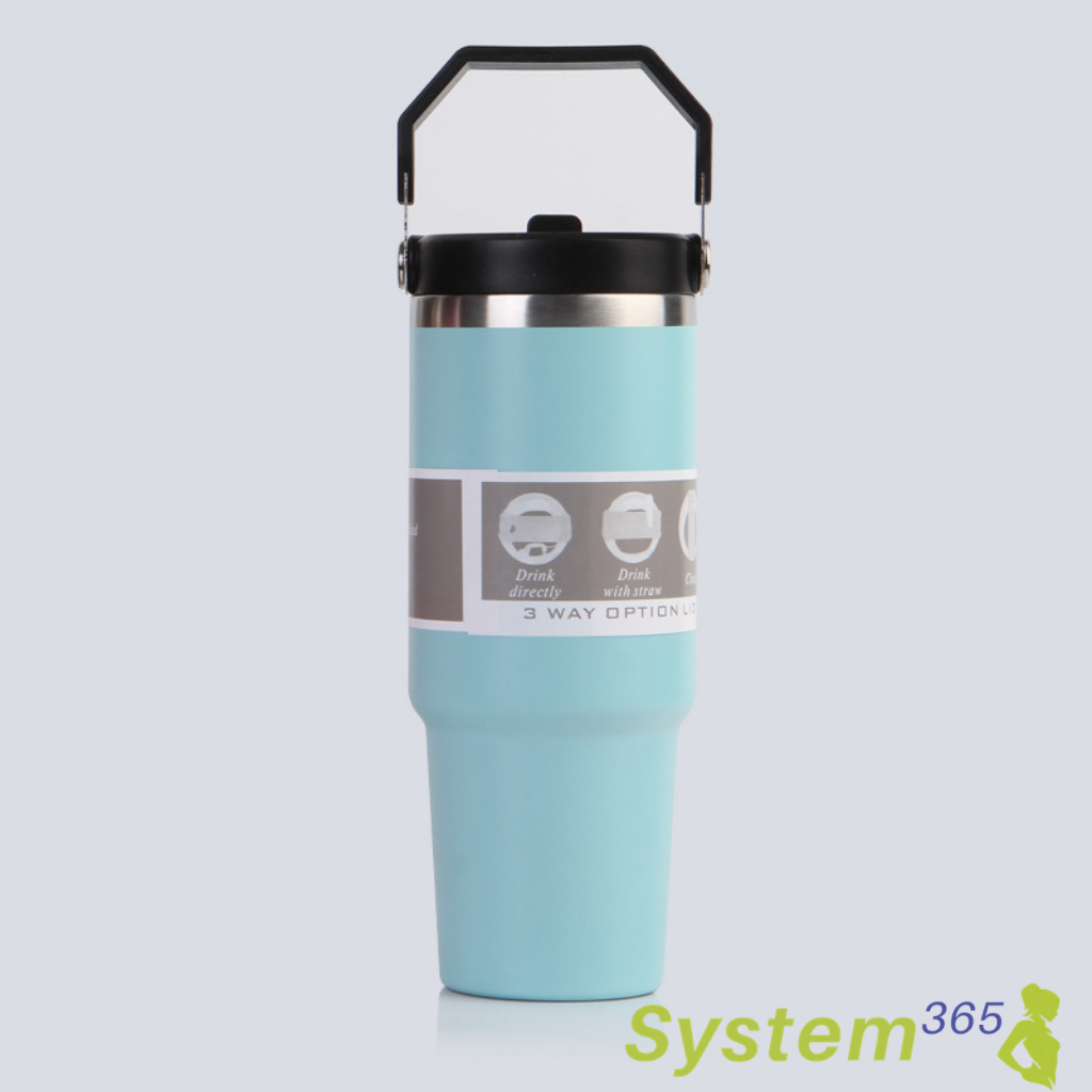 30 oz Vacuum Insulated Stainless Steel Travel Mug with Handle  — System365 Rule: Hydration starts here