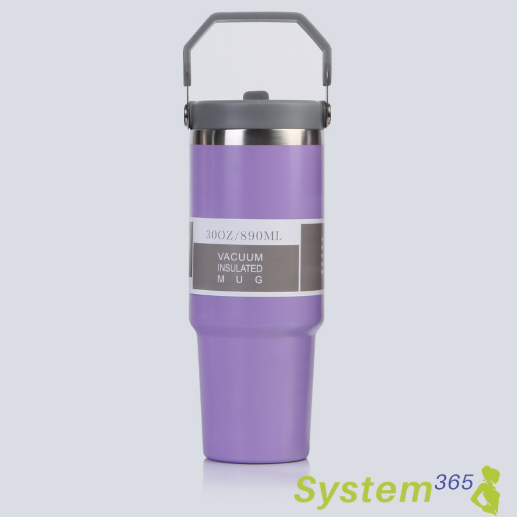 30 oz Vacuum Insulated Stainless Steel Travel Mug with Handle  — System365 Rule: Hydration starts here