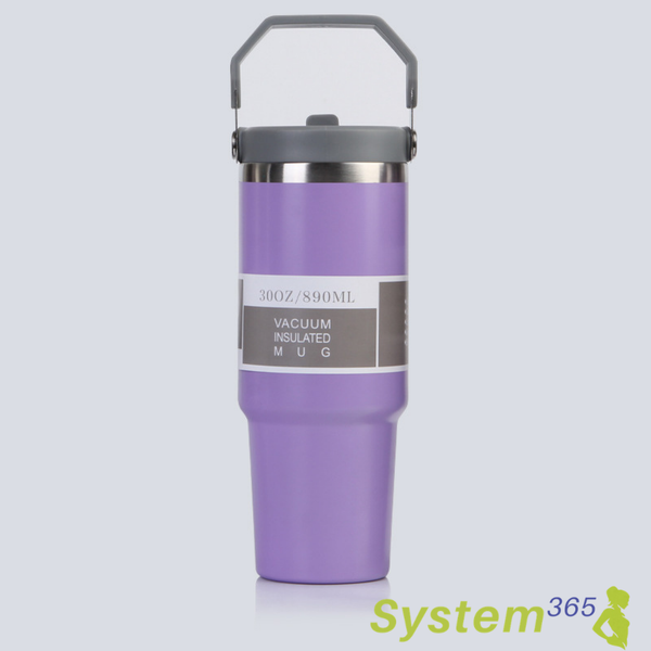 30 oz Vacuum Insulated Stainless Steel Travel Mug with Handle  — System365 Rule: Hydration starts here