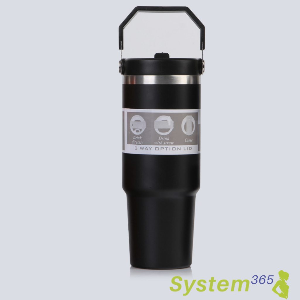 30 oz Vacuum Insulated Stainless Steel Travel Mug with Handle  — System365 Rule: Hydration starts here