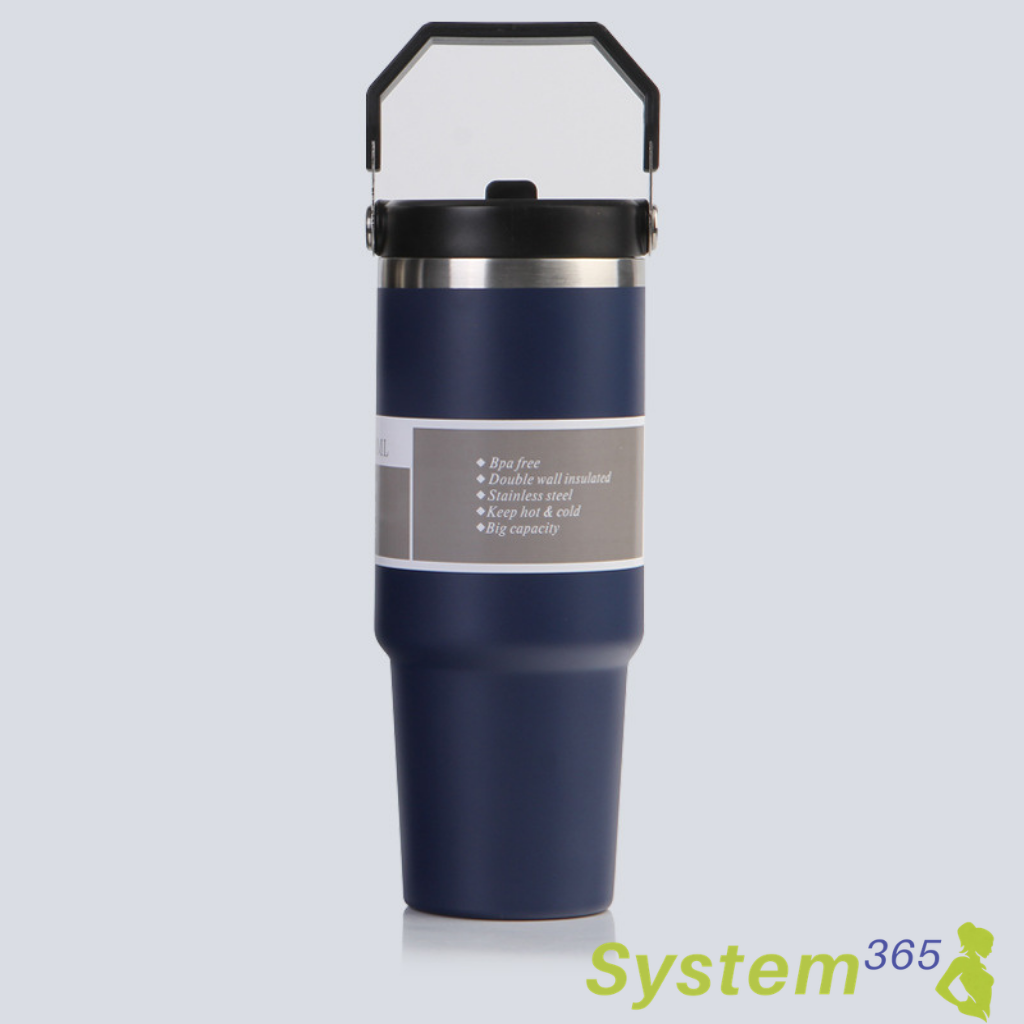30 oz Vacuum Insulated Stainless Steel Travel Mug with Handle  — System365 Rule: Hydration starts here