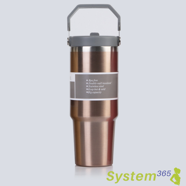 30 oz Vacuum Insulated Stainless Steel Travel Mug with Handle  — System365 Rule: Hydration starts here