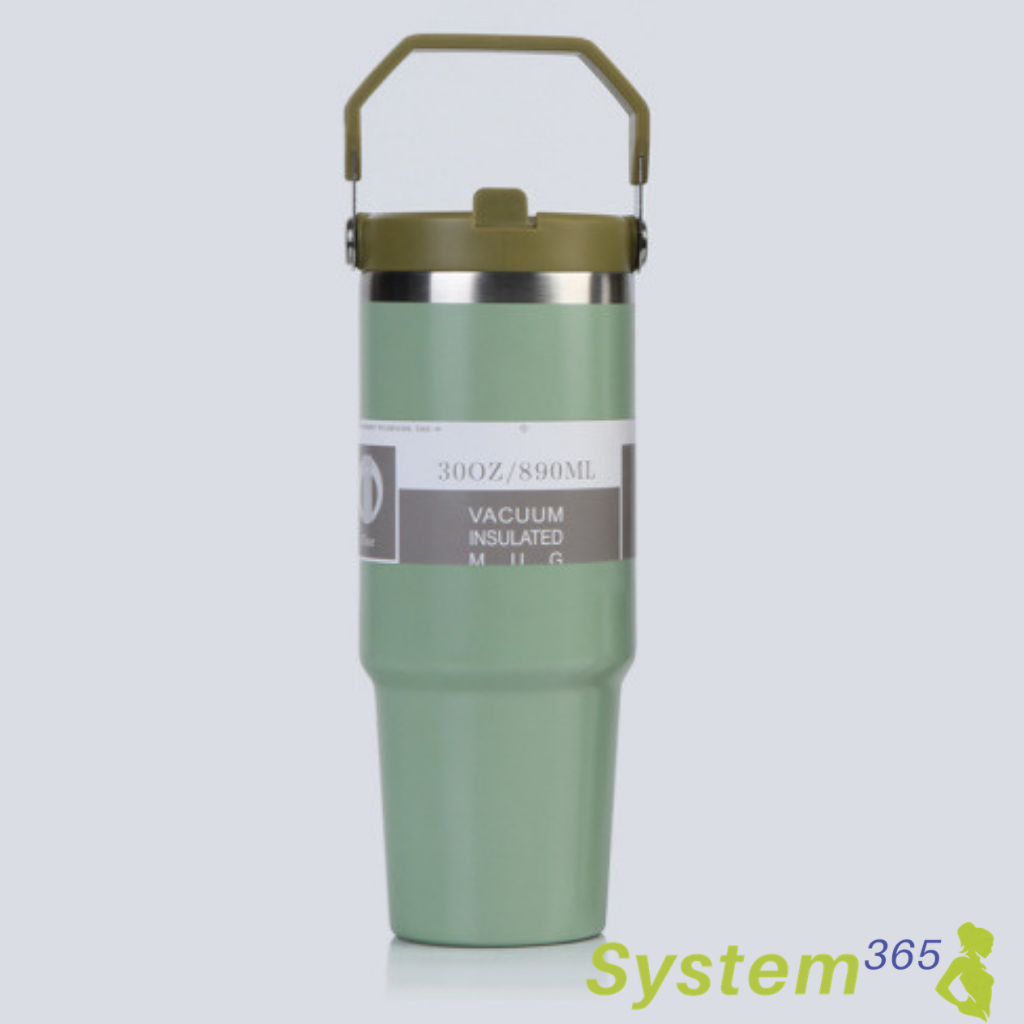 30 oz Vacuum Insulated Stainless Steel Travel Mug with Handle  — System365 Rule: Hydration starts here
