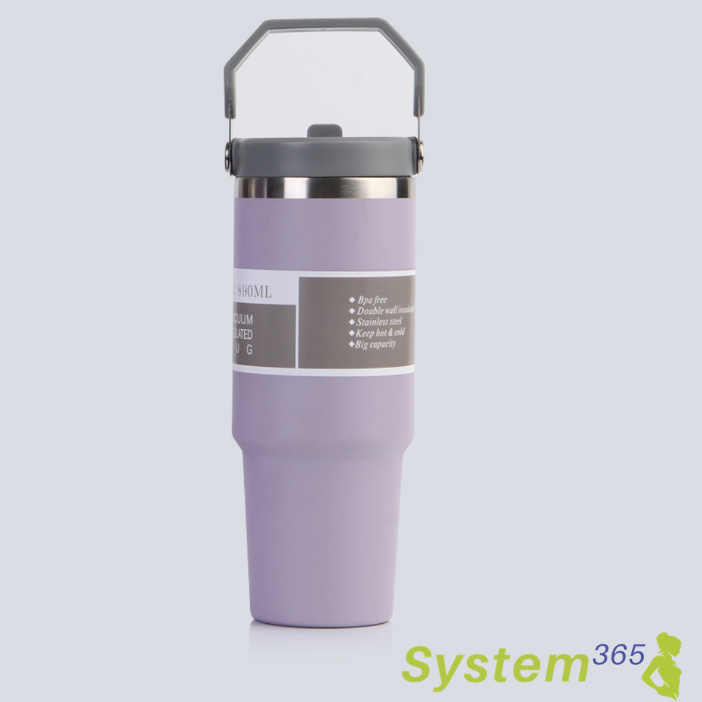 30 oz Vacuum Insulated Stainless Steel Travel Mug with Handle  — System365 Rule: Hydration starts here