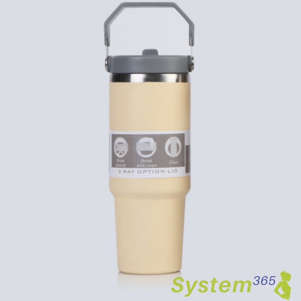 30 oz Vacuum Insulated Stainless Steel Travel Mug with Handle  — System365 Rule: Hydration starts here